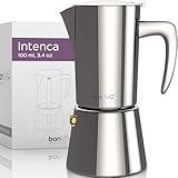 bonVIVO Moka Pot - 2 Cup Intenca Stainless Steel Espresso Maker w/Silver Finish - Stove Top Italian Coffee Maker - 100ml Cup Coffee Pot - Gifts for Men and Women