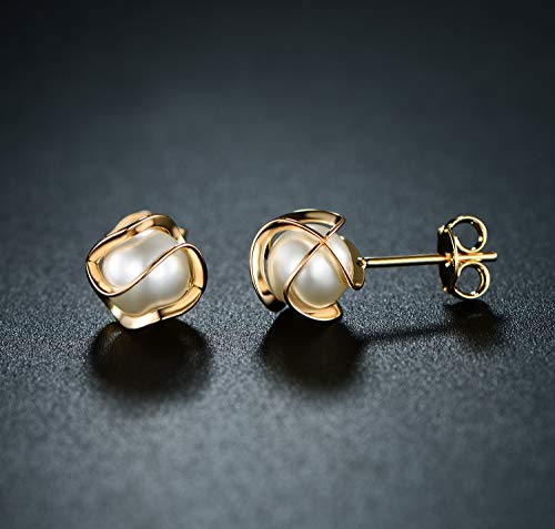 Barzel 18K Gold Plated Caged Pearl Stud Earrings, 6MM - Made In Brazil4