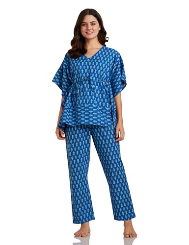 Image of Amazon Brand - Myx Women's Cotton Kaftan Top and Pajama Night Suit Set (Available in Plus Sizes)