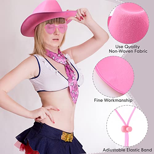 Image of 36 Pcs Adult Cowboy Hat with Paisley Bandanna Heart Sunglasses Unisex Felt Cowboy Hat Men Women Western Party Costume