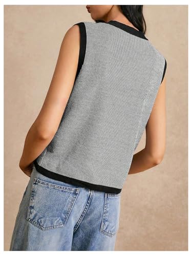 Image of GORGLITTER Women's Striped Button Up Cropped Sweater Vest Sleeveless Knit Vest Tops 2025 Trendy Outfits