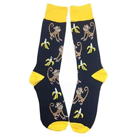 Aesthetinc Men Monkeys Bananas Print Novelty Cotton Crew Socks Black, Large/10-13 Cover