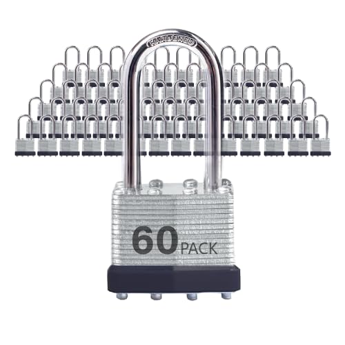 Image of Keyed Alike Laminated Steel Padlocks with Long Shackle for Sheds, Fences & Lockers (60-Pack)