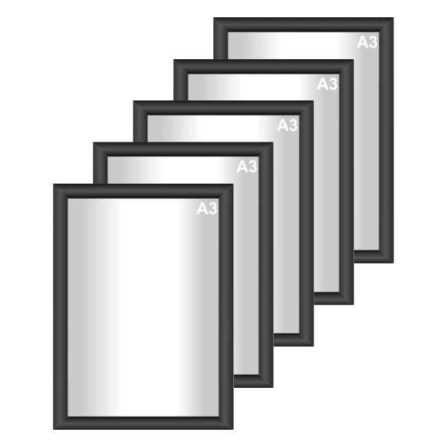 Snap Poster Frames | Certificate Photo Display | Clip Poster Holders for Retail And Advertising Displays | Notice Sign Board Frame for Walls (Black Colour) (5, A3 (297 x 420mm))