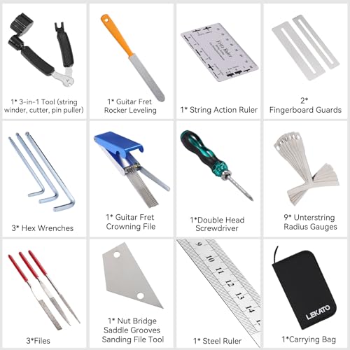 LEKATO 25Pcs Guitar Tool Kit, Guitar Repair Kit, Guitar Maintenance Kit, Guitar String Winder, Hex Wrenches, String Action Ruler for Acoustic Guitar Electric Guitar Ukulele