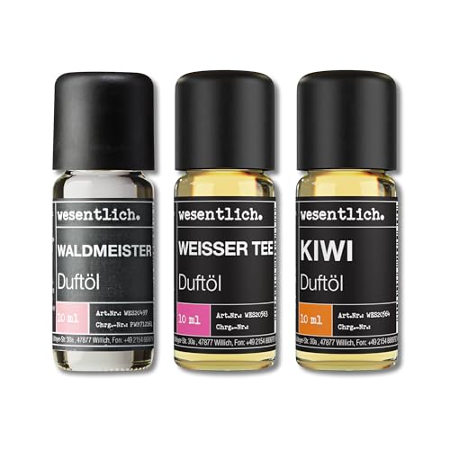 wesentlich. Juego de aceites aromáticos, composiciones aromáticas armoniosas para quemadores, difusores y velas – Waldmeister, té blanco, kiwi