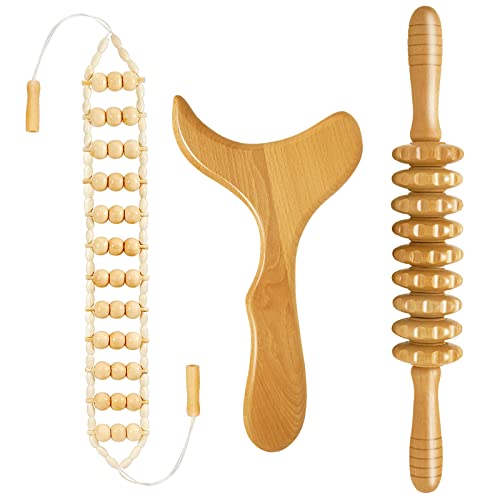 Rouleau de Massage en Bois,Maderotherapie Set,Massage Bois Appareil,Rouleau Massage Dos, Masseur Anticellulite,Drainage Lymphatique, Kit de Massage