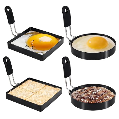 Beiskll 4 Pack Egg Rings for Frying Eggs, Round & Square Egg