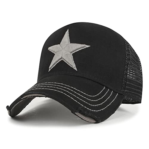 ililily Star Embroidery Black White Trucker Hat Cotton Baseball Cap product thumbnail 8