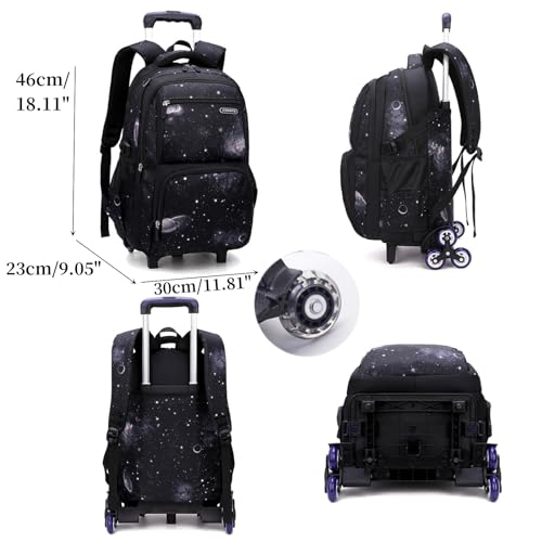 Boys Rolling Backpacks Kids'Luggage Wheeled Backpack for School Kids Trolley Bags Space-Galaxy Roller Bookbag on 2 Wheels2