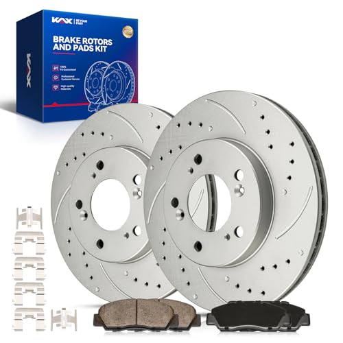 Image of KAX Front Brake Kit, Drilled and Slotted Brake Rotors, Ceramic Brake Pads | Fits Honda, Acura, Isuzu- CR-V, Prelude, Odyssey, Legend, RL, TL, Integra, Oasis