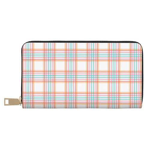Retro Plaid Print Wallet Women Men, Long PU Leather Wallets for Women, Cute Womens Travel Wallet Purse Pouch with Zipper Pocket