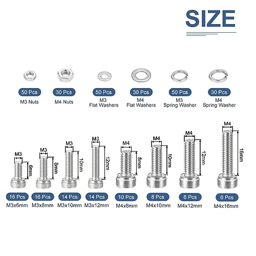 DTGN 330Pcs Metric Screw Assortment, M3 M4 Bolts and Nuts Kit - Image 2