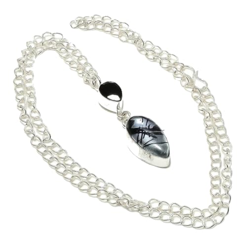 VACHEE Black Rutile, Spinel Multi-Stone Handmade Chain Pendant 2' Long For Women 925 Sterling Silver Plated Jewelry From 5788
