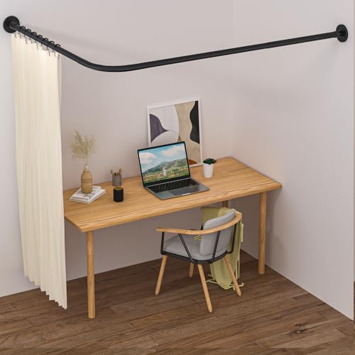 Image of Stretchable 304 Stainless L Shaped Bathroom Bathtub Corner Shower Curtain Rod Rack (Black 24 inch-69 inch x 24 inch-85 inch, Maximum size 114''), Drill Free Install, for Bathroom,Clothing Store,Private space