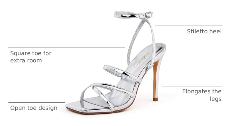 Image of Elisabet Tang Women's Crystal Stilettos Heeled Sandals, 4 Inch Square Open Toe Strappy Sexy High Heels Ankle Strap Buckle Heels for Party Wedding Dress Daily Wear Shoes