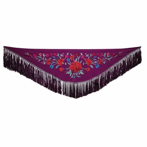 Mantoncillo corto flamenco con bordado de claveles color grosella para mujer