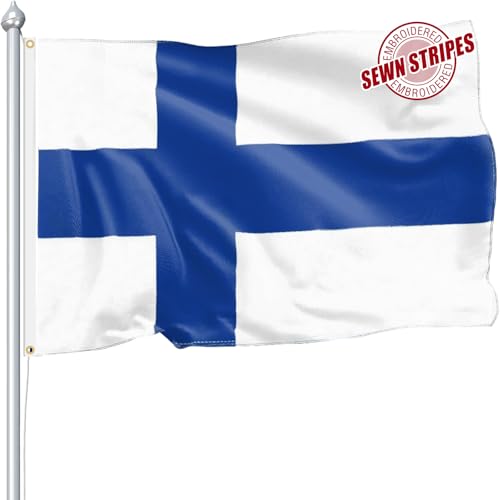 Nuibers Finland Finnish Flag 3x5 FT for Outside, Heavy Duty 210D Nylon Finnish Finn National Flags Outdoor, Double Sided Sewn Stripes Long Lasting Finland Flag Brass Grommets