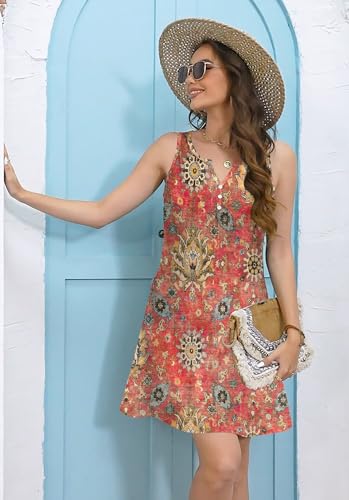 Image of ETCYY Womens Boho Floral Printed Sundresses Casual Summer Beach Dress Vacation 2024 Button V Neck Sleeveless T Shirt Dress, XX-Large, Flower4