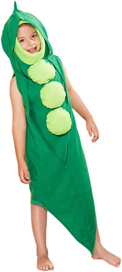 STIOEDYUAN Pea Pod Costume for Kids Funny Fruits Veggies Food Halloween Costume Party Slip On One Piece Outfit Cosplay - Image 2