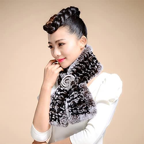 Fur Story Women's Rex Rabbit Fur Scarf Ladies Winter Warm Knitted Flowers Crochet Fashion Scarf Scarves for Women - Image 6