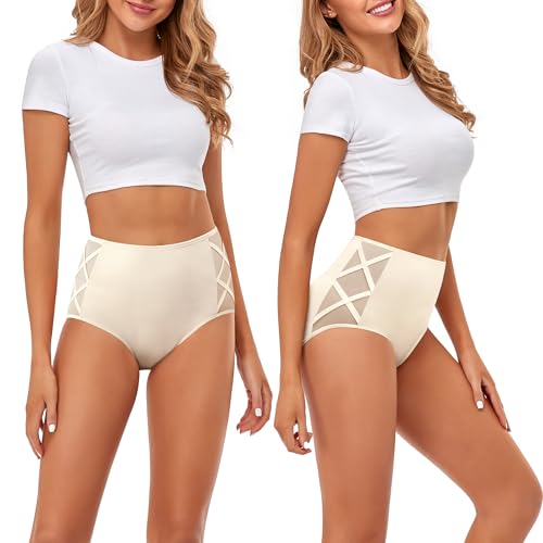 Image of CULAYII High Waisted Underwear for Women Cotton No Muffin Top Full Coverage Briefs Soft Stretch Ladies Panties 5 Pack