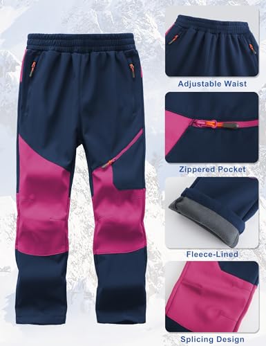 Image of Kids Winter Pants Fleece Lined Waterproof Boys Ski Pants Thermal Outdoor Softshell with Zipper Pockets