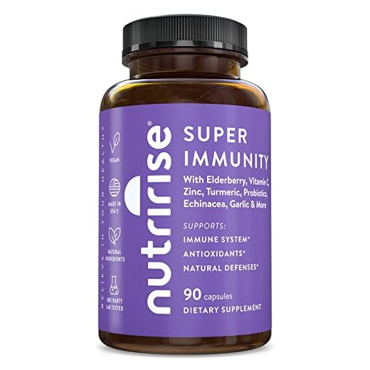 NutriRise Immunity Complex Immune Support Supplement, Vitamin C, E, B6, Zinc, Turmeric Curcumin, Elderberry, L-Glutamine, Echinacea, 7.2 Billion CFU Probiotics for Gut Health for Men & Women, 90 Count