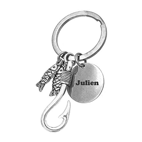 Porte-clés Pêcheur Hameçon Poissons Gravure Personnalisée sur Médaille Bijou Homme Cover