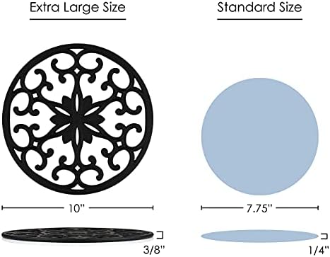 gasaré, Extra Large, Extra Thick, 10" Silicone Trivets for Hot Dishes, Pots, and Pans, Heat Resistant, Non-Slip, Dishwasher Safe, for Countertops and Dining Tables, 10 x 1/4 Inches, Set of 3, Black
