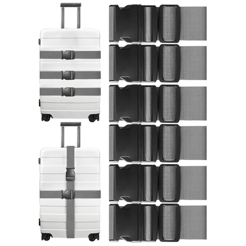 Luggage Strap, 6 Pcs Luggage Straps for Suitcases, 79" Long, Grey