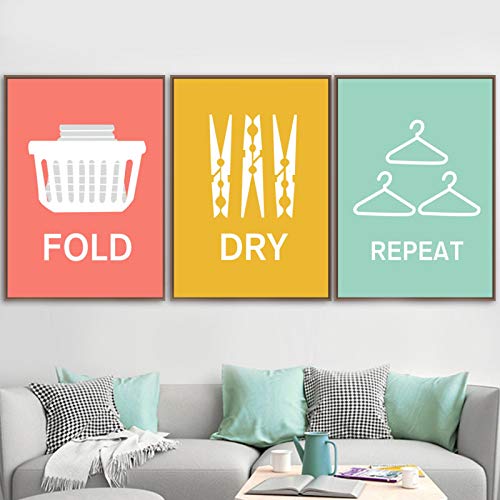 Affiches d’art mural buanderie - Toile Nordic Wash Fold Repeat sans cadre 50x70 cm x3
