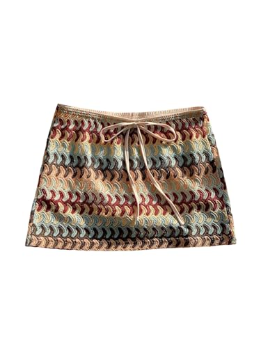 Milumia Women's Boho Crochet Knit Mini Skirt Summer Beach Vacation Short Cover Up Skirts Multicolor Large