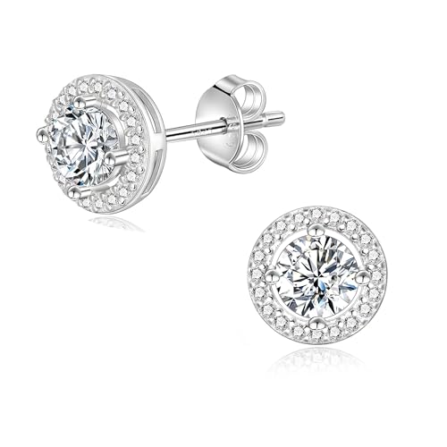 SILBERTALE Moissanite Halo Runde Ohrstecker für Damen – S925 Sterlingsilber,