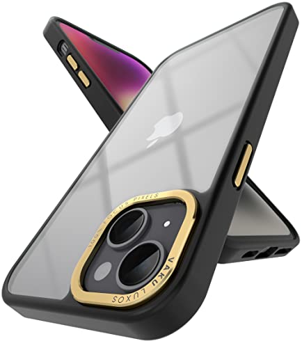Image of Vaku Luxos Trans Armor for iPhone 14 Plus Cover Case, 6 Feet Drop, Metal Ring Camera Protection, Shockproof, Scratch Resistant, Slim, Compatible with iPhone 14 Plus Back Cover - Black & Gold