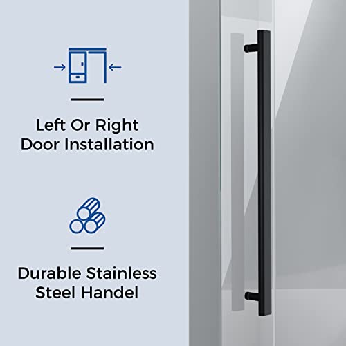 Delavin 56-60" W X 75" H Frameless Sliding Shower Door, Frameless Shower Door, Glass Shower Door With 5/16" (8Mm) Clear Sgcc Tempered Glass, Explosion-Proof Film, Stainless Steel Hardware, Matte Black #TOP4