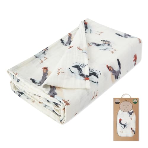 Image of Milkbarn Muslin Swaddling Blanket, Organic Cotton Nursery Blankets, Soft Receiving Blankets for Newborn Baby Toddler, Perfect Baby Shower Choice, Chicken