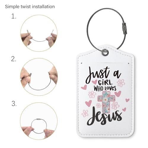 Christian Luggage Tags for Suitcases,2 Pack Baggage Tag Label with Steel Loop,Handbag School Bag Backpack Traveling Accessories,Christian Gifts,Just A Girl Who Loves Jesus2