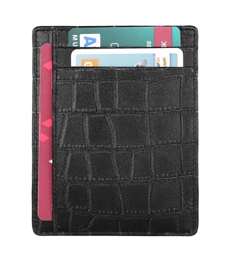 Image of WildHorn Leather Card Holder for Men & Women (Black Croco)