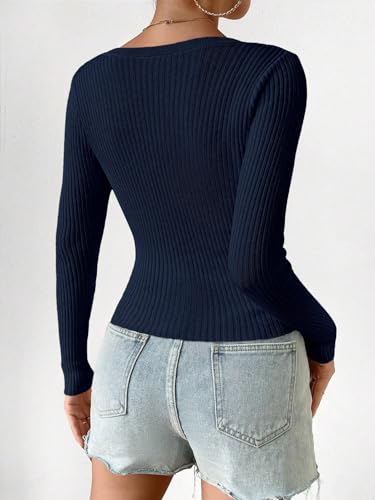 Womens Long Sleeve V-Neck Button Front Ribbed Knit Cropped Cardigan Sweater Open Front Fashion Knitwear Top Jacket3