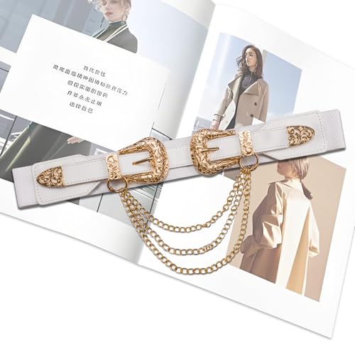Image of Dubulle Womens Belt Chain Leather Belts Vintage Western Adjustable Elastic Double Buckle for Cowboy Pant Dress