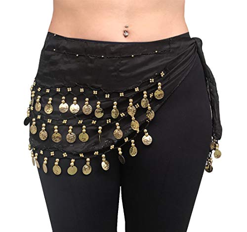 Lenço Para Dança do Ventre De Quadril Com Moedas (Preto)