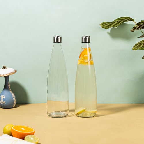 Image of Glassbunny Glass Water Bottle 750 ml with Stainless Steel Lid | Leak Proof Airtight Transparent Drinking Bottle for Juice, Smoothie & Infused Drinks | Reusable Fridge Kitchen Travel Bottle | Pack of 2