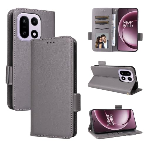 Housse OnePlus Nord CE4 5G en cuir grainé gris idéale pour vos déplacements quotidiens