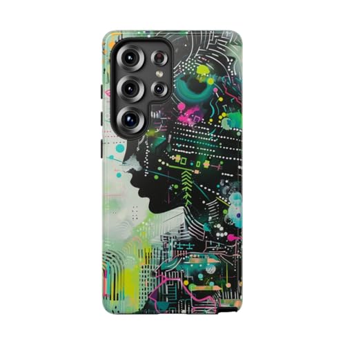 Coque Samsung S25 Ultra Vert - Profil géométrique néon abstrait et rigide brillante