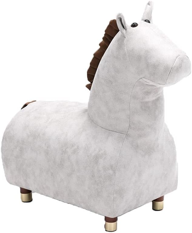 Minimalist Fashion Creative Pony Children's Animal Stool Solid Wood Low Stool for Shoe-Changing Stool Personality and Creative Cute Stool for Bedroom Casual/White