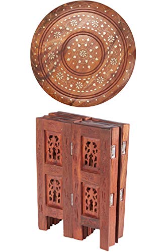 Marokkanischer Tisch Beistelltisch aus Holz Caglanur Braun ø 30cm groß rund | Orientalischer runder Hocker Blumenhocker… – Bild 7