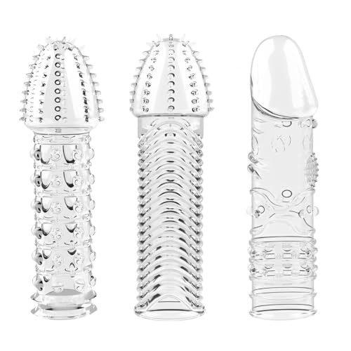 NHPY 3 Stück Dick Sleeve, Silikon Transparente Wiederverwendbare Peniskondome Für Intensive Stimulation Penishülle Für Erektionsverbesserung/Penisverlängerung(3Form)