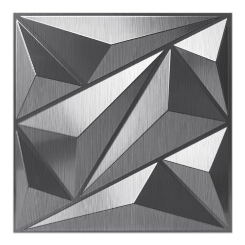 Image of Art3dwallpanels 33 Pack 3D Wall Panel Diamond for Interior Wall Decor, PVC Textured Wall Panels, 12''x12'' Cover 32.Sq.Ft. Silver