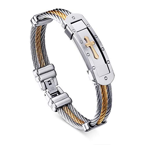 Preisvergleich Produktbild FOXI YOUTH Silber Gold Punk Herren Edelstahl Kabel Draht Kreuz Armreif